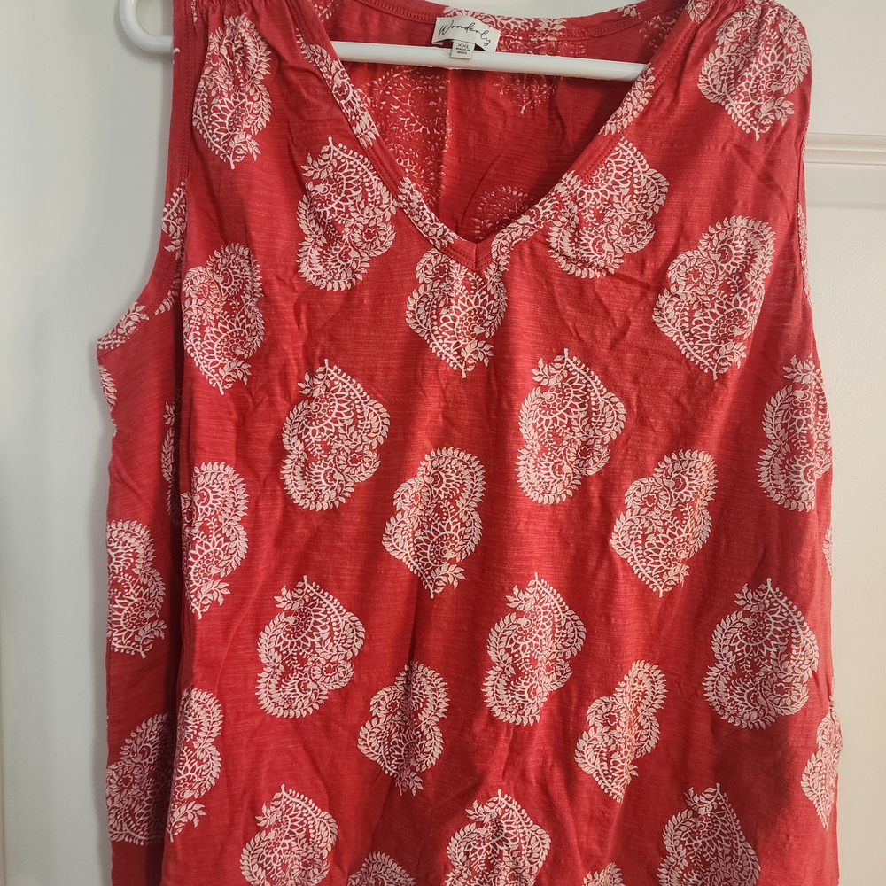 Wonderly Red and White Paisley Tank Top